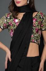 In Full Bloom Black Saree with Floral Embroidered Blouse