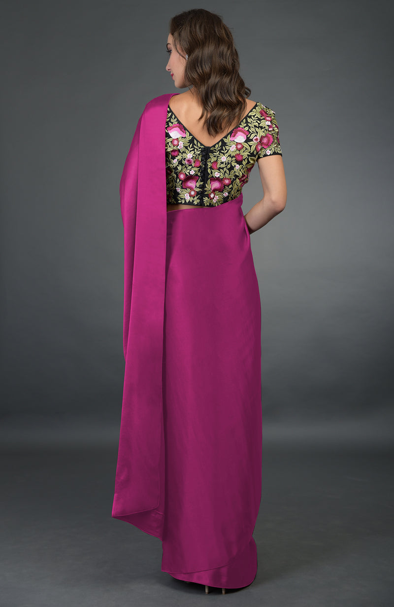 In Full Bloom Raspberry Saree with Floral Embroidered Blouse