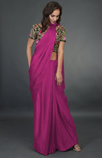 In Full Bloom Raspberry Saree with Floral Embroidered Blouse