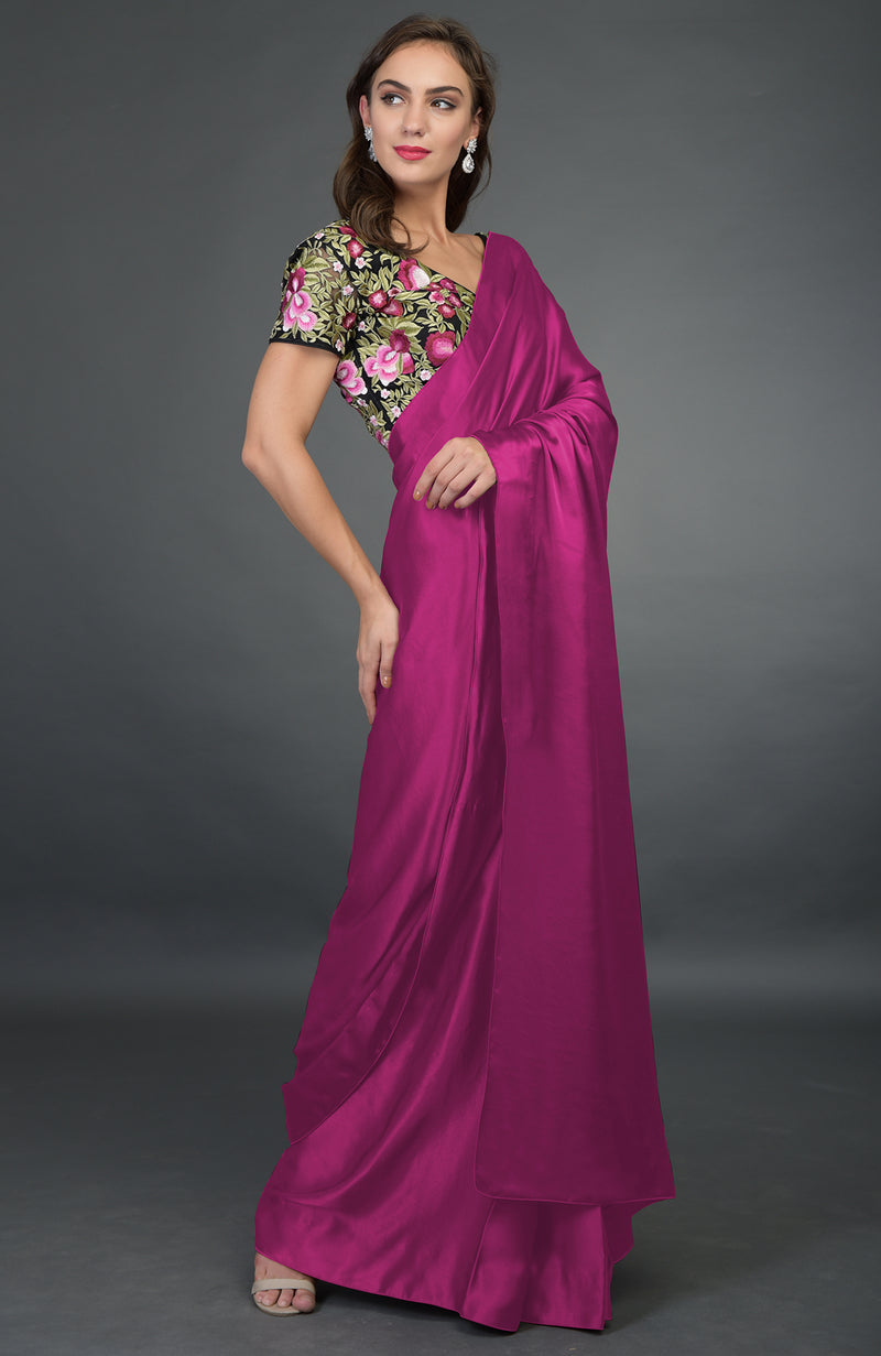 In Full Bloom Raspberry Saree with Floral Embroidered Blouse