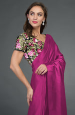In Full Bloom Raspberry Saree with Floral Embroidered Blouse
