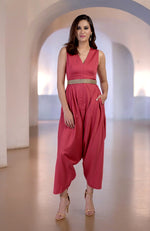 Red V-Neck Jumpsuit
