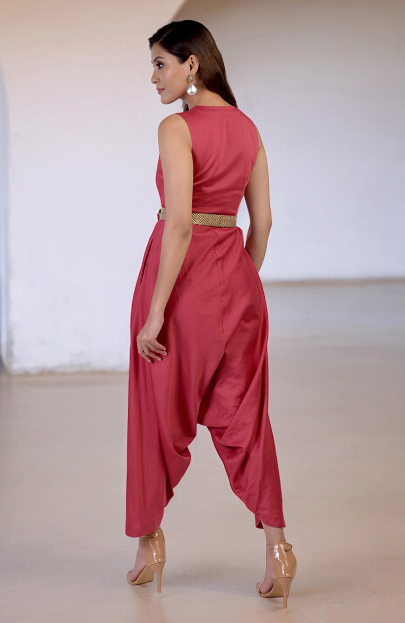 Red V-Neck Jumpsuit