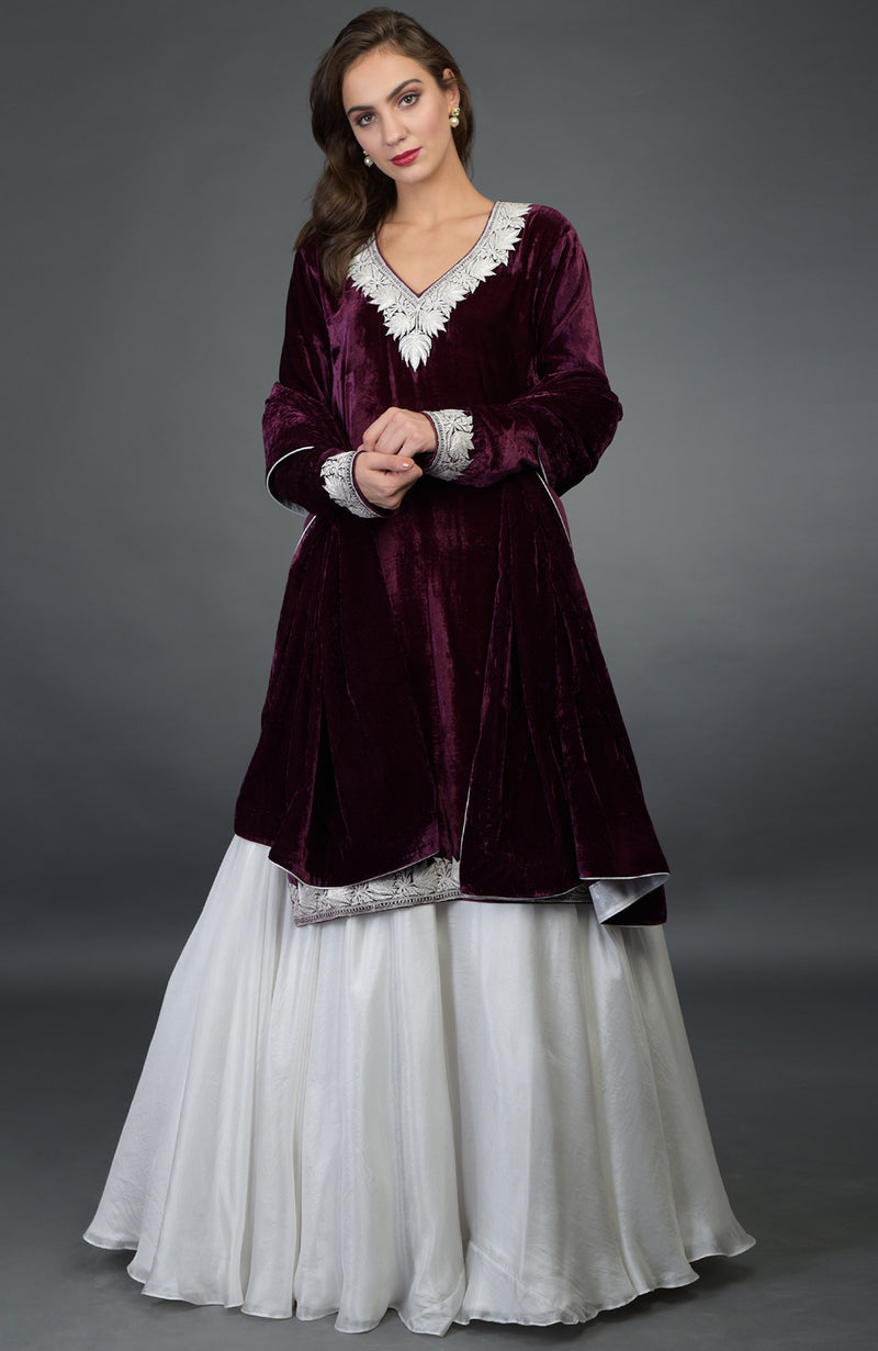 Noor Silk-Velvet Tilla Embroidered Kurta with Skirt and Dupatta