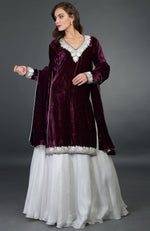 Noor Silk-Velvet Tilla Embroidered Kurta with Skirt and Dupatta
