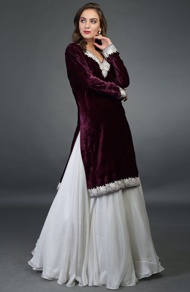 Noor Silk-Velvet Tilla Embroidered Kurta with Skirt and Dupatta