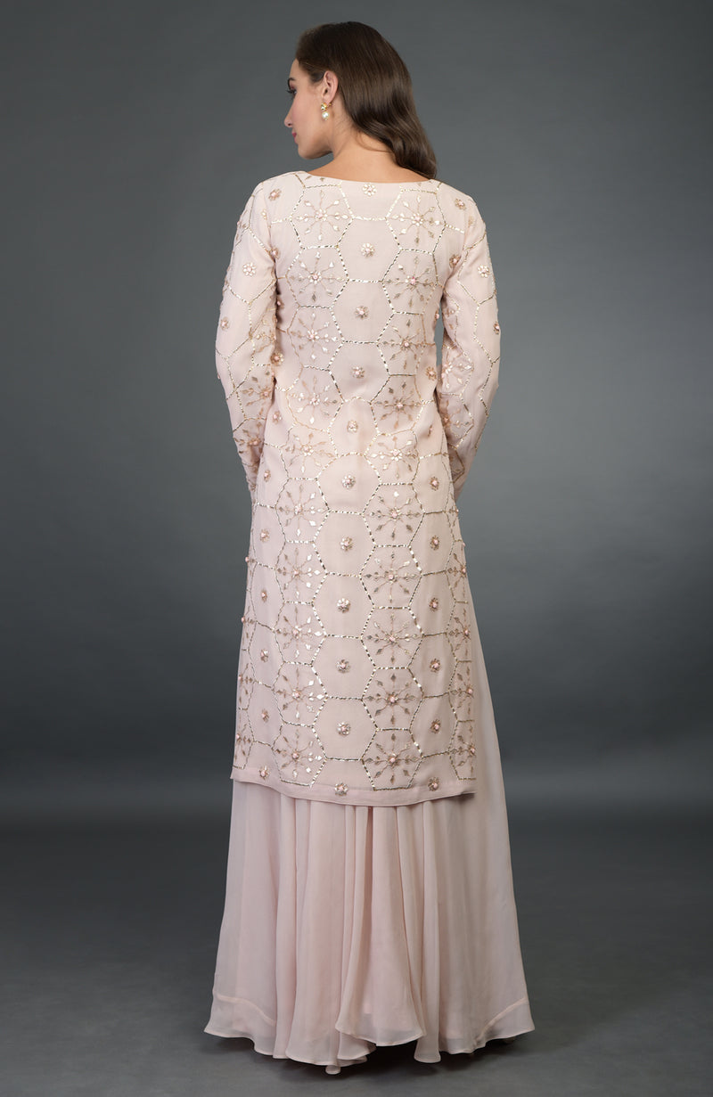 Nude Pink- Rose Gold Gota Patti Work Suit With Dupatta