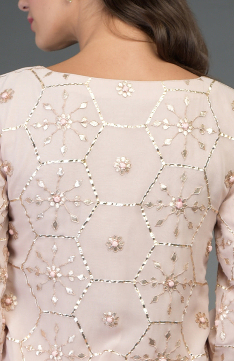 Nude Pink- Rose Gold Gota Patti Work Suit With Dupatta