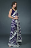 Masterpiece Navy Blue-Ivory Parsi Gara Hand Embroidered Saree