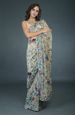 Masterpiece Fawn Parsi Gara Hand Embroidered Saree