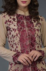 Fawn-Wine Parsi Gara Jacket Set