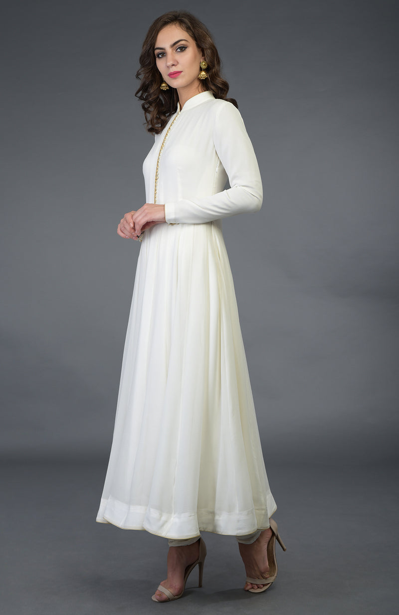 Ivory Pure Georgette/ Pure Crepe/ Pure Silk Anarkali Suit