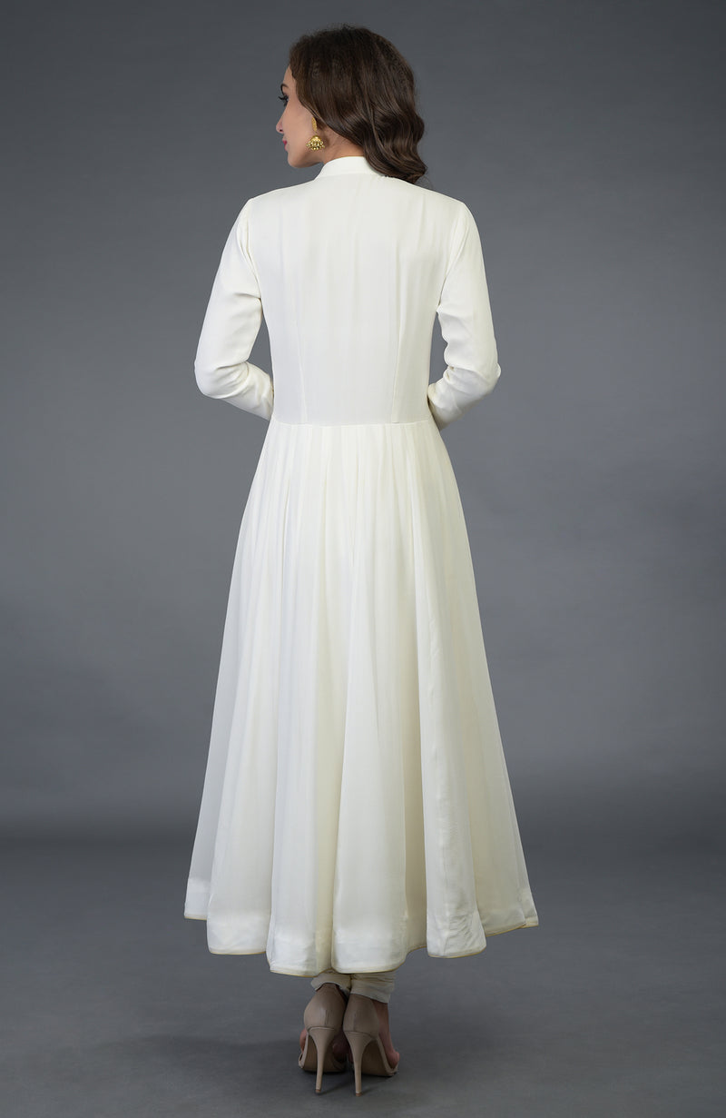 Ivory Pure Georgette/ Pure Crepe/ Pure Silk Anarkali Suit