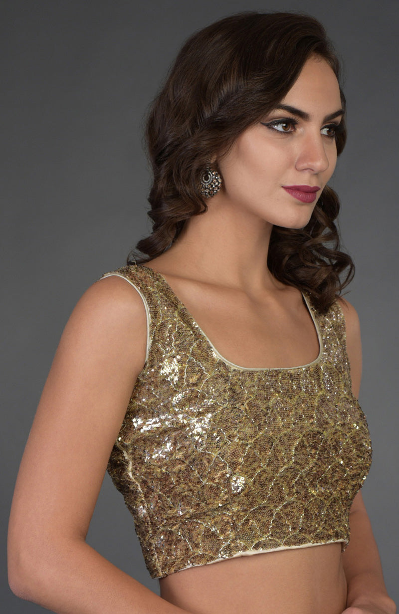 Gold Sequin & Zardozi Hand Embroidered Blouse