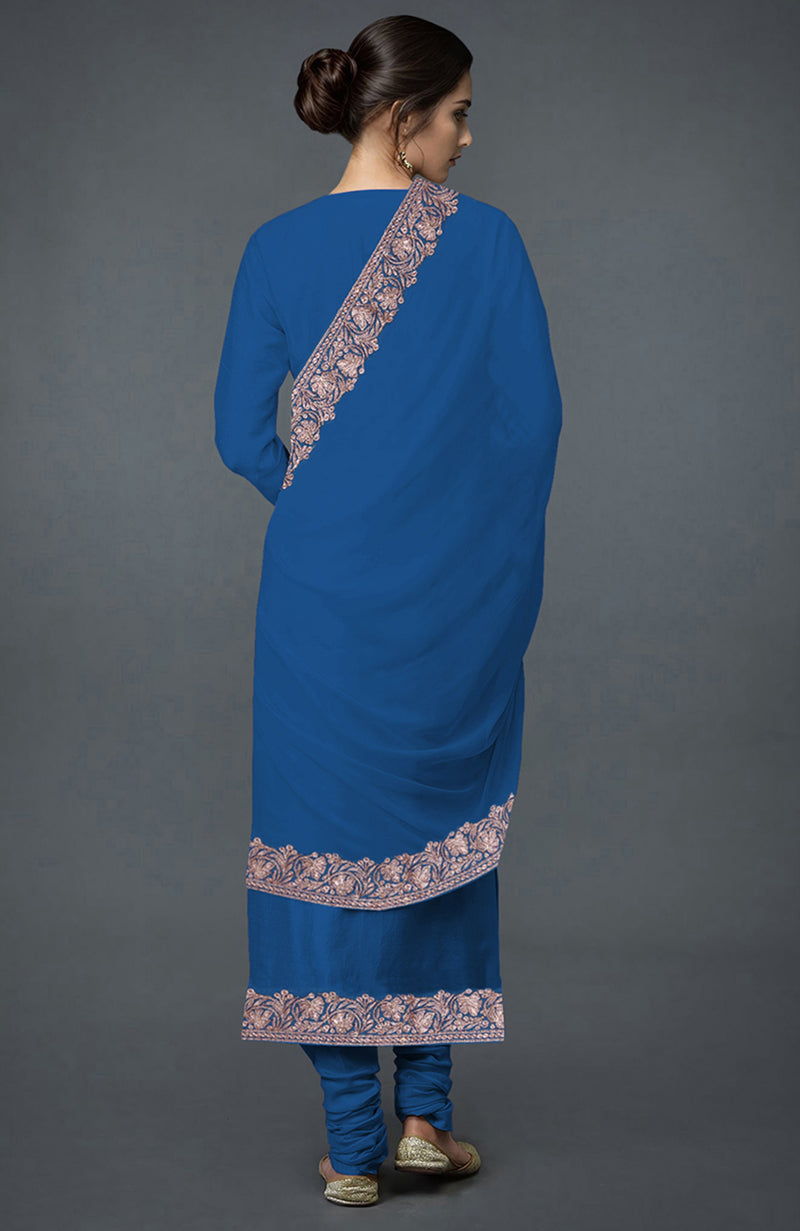 Imperial Blue Kashmiri Tilla Embroidered Suit