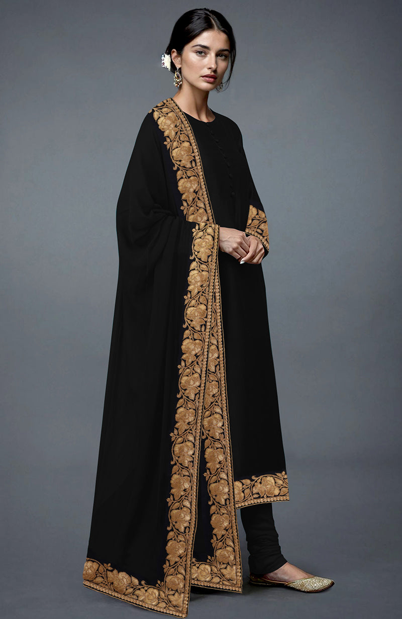 Black Kashmiri Tilla Embroidered Suit