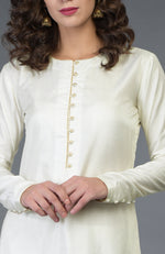 Ivory-Gold Pure Silk/ Pure Crepe/ Pure Georgette Suit