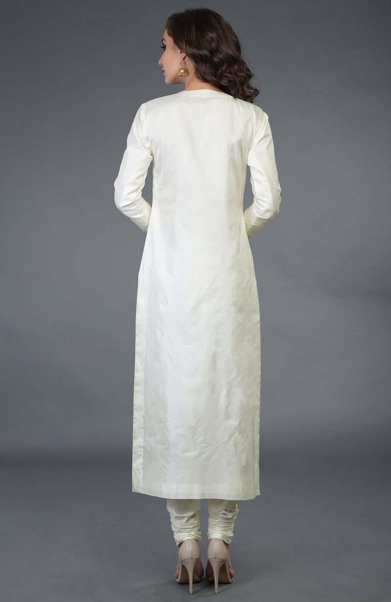Ivory-Gold Pure Silk/ Pure Crepe/ Pure Georgette Suit