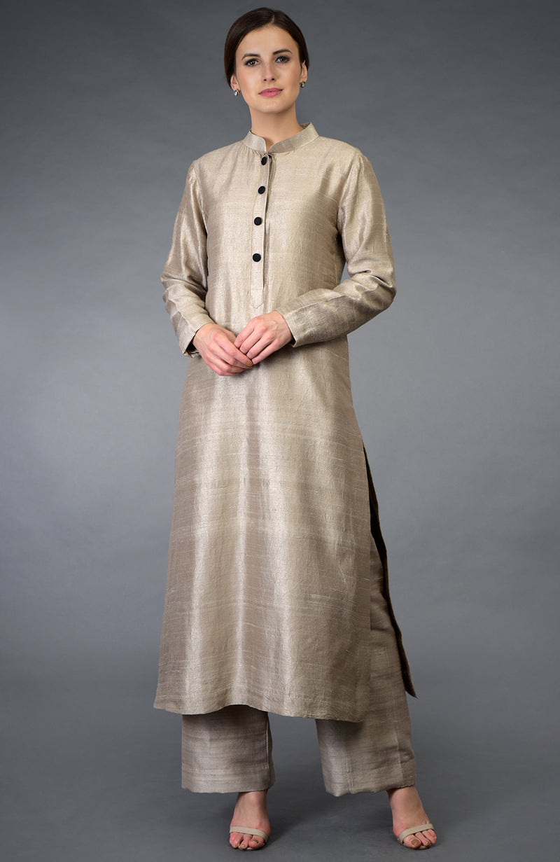 Beige Raw Silk/ Silk/ Crepe/ Georgette Suit