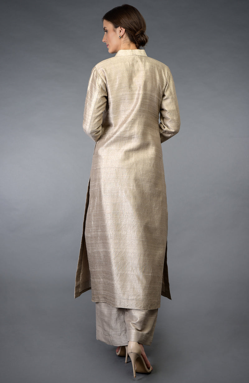 Beige Raw Silk/ Silk/ Crepe/ Georgette Suit