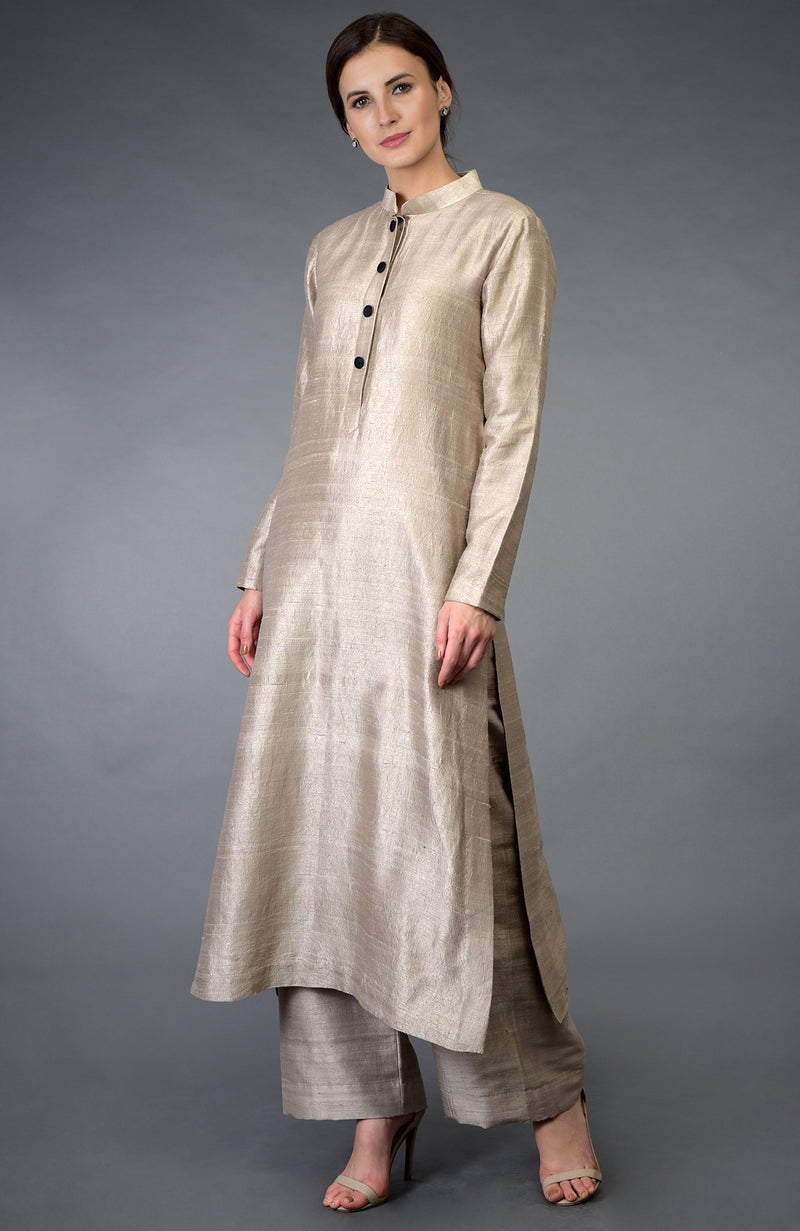 Beige Raw Silk/ Silk/ Crepe/ Georgette Suit
