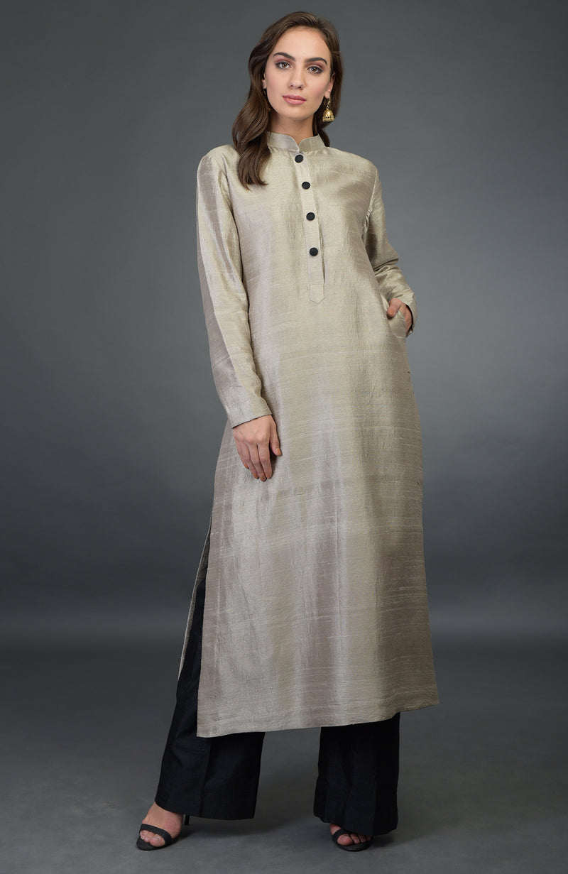 Beige Raw Silk/ Silk/ Crepe/ Georgette Suit
