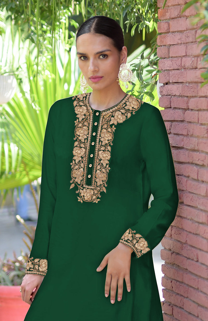 Emerald Green Kashmiri Tilla Embroidered Kurta Set