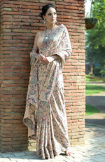 Masterpiece Pale Pink Parsi Gara Hand Embroidered Saree