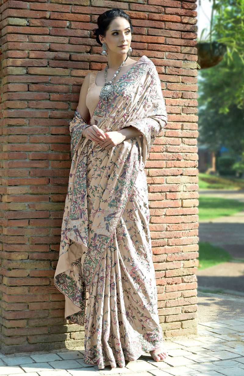 Masterpiece Pale Pink Parsi Gara Hand Embroidered Saree
