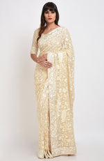 Masterpiece Fawn Parsi Gara Hand Embroidered Saree