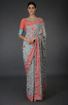 Masterpiece Aqua Parsi Gara Hand Embroidered Saree