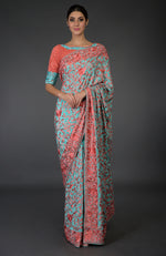 Masterpiece Aqua Parsi Gara Hand Embroidered Saree