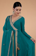 Iktara Teal Blue Kashmiri Tilla Paisley Embroidered Angrakha Anarkali Set