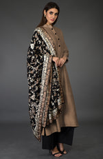 Black-Beige Parsi Gara Pure Pashmina Shawl