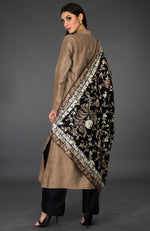 Black-Beige Parsi Gara Pure Pashmina Shawl