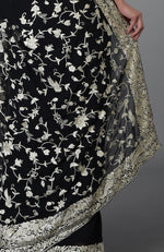 Black- Ivory Parsi Gara Hand Embroidered Saree