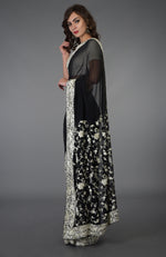 Black- Ivory Parsi Gara Hand Embroidered Saree