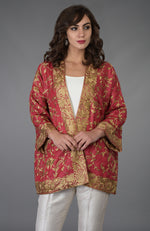 Maroon Parsi Gara Embroidered Kimono Jacket