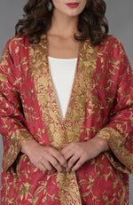 Maroon Parsi Gara Embroidered Kimono Jacket