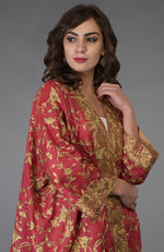 Maroon Parsi Gara Embroidered Kimono Jacket