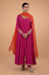 Iktara  Bottle Green-Orange Kashmiri Tilla Embroidered Anarkali Set