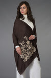 Brown Floral Embroidered Pure Pashmina Stole