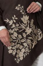 Brown Floral Embroidered Pure Pashmina Stole