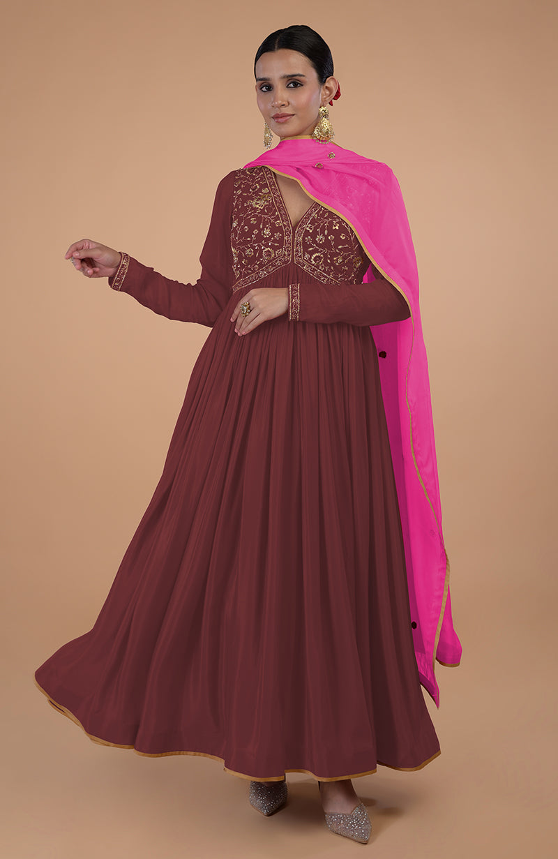 Iktara Marsala-Pink Zardozi & Resham Embroidered Anarkali Set