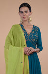Iktara Peacock Blue - Green Zardozi Embroidered Anarkali Set