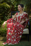 Pre-Order Masterpiece Marsala Parsi Gara Hand Embroidered Saree
