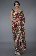 Pre-Order Masterpiece Red Parsi Gara Hand Embroidered Saree