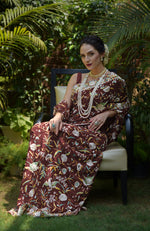 Pre-Order Masterpiece Marsala Parsi Gara Hand Embroidered Saree