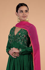 Iktara Bottle Green-Pink Zardozi Embroidered Anarkali Set