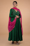 Iktara Bottle Green-Pink Zardozi Embroidered Anarkali Set